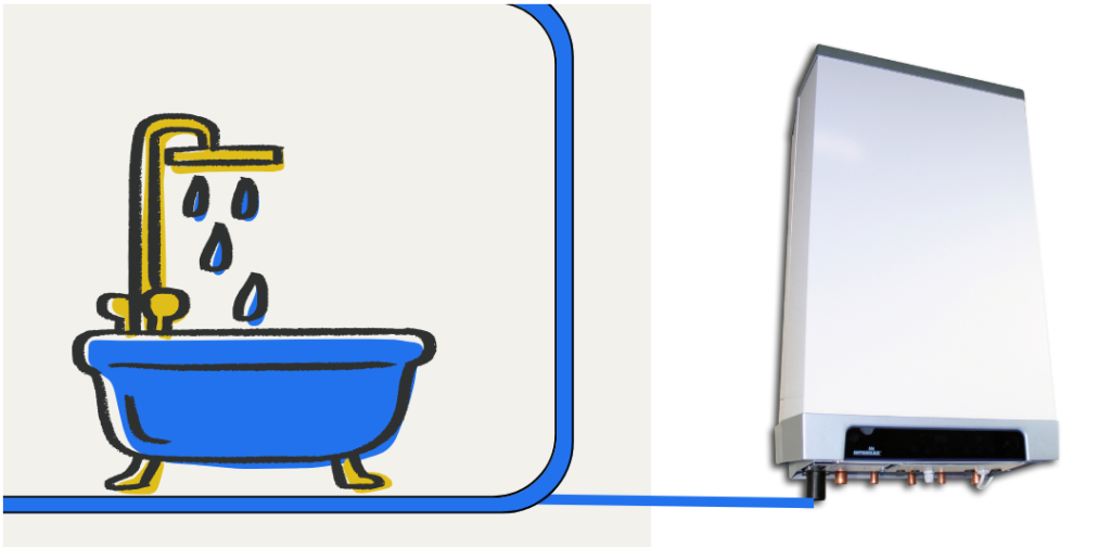 Instalación grande que provoca agua caliente sin presión